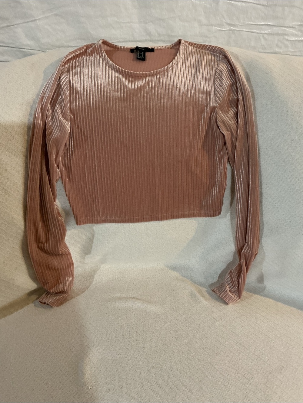 Forever 21 Ribbed Velvet Long Sleeve Crop Top - Dusty Rose